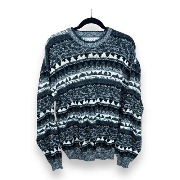 VINTAGE LARGE MICHAEL GERALD GEOMETRIC PRINT SWEATER LONG SLEEVE  80s - Picture 1 of 11